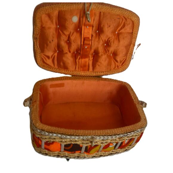Vintage Sewing Storage Basket Retro Mod Psychedelic Pattern READ - Picture 3 of 9